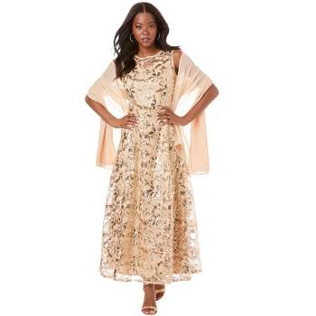 Roaman's Women's Plus Size Embellished Gown With Shawl