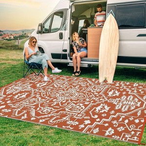 9x18 Large Outdoor Rug for Patio Rugs Waterproof, Reversible Plastic Straw Rug Medallion Pattern, Vintage Camping Rug, Foldable Lightweight Carpet - 1 of 4