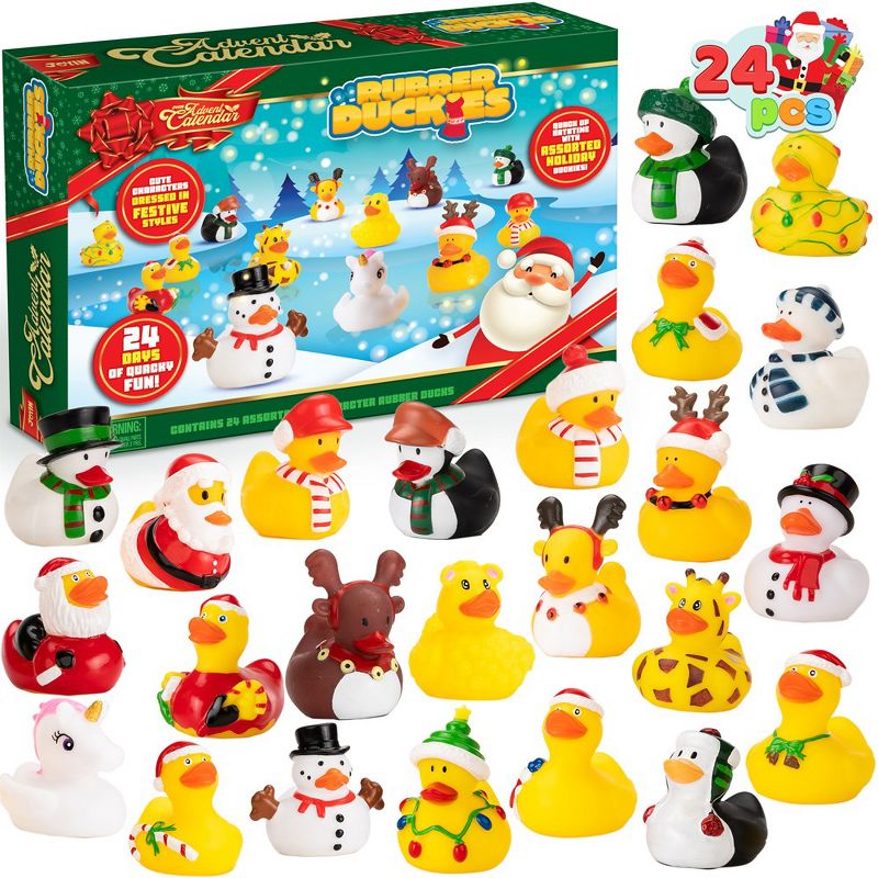Syncfun 24 PCS Christmas Advent Calendar for Christmas Stocking Stuffers, Xmas Rubber Duck Bath Toys for Kids Gift, Christmas Party Favor Novelty Duckies for Boys, Girls and Toddlers, 1 of 8