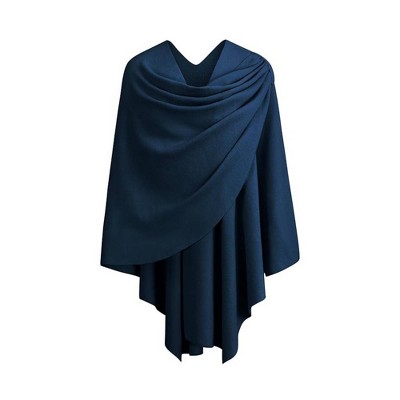 TIME HOLLOW Blue Cross-Front Knitted Shawl Wrap