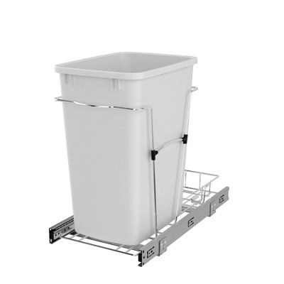 Rev-A-Shelf RV-12KD Series 35-Quart Kitchen Cabinet Pull-Out Waste Container with Rear Storage and Chrome-Plated Wire Bottom Mount