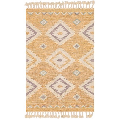 Mesa Yellow Geometric Flat Woven Wool Area Rug 6' x 9'