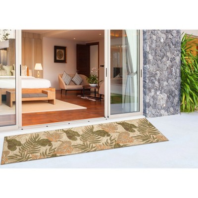 Neutral Tropical Leaf Hand-Tufted Synthetic Runner Rug 2' x 8'
