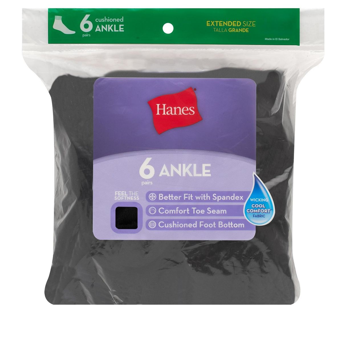Hanes Women's Ankle Socks, Moisture-Wicking, Extended Sizes 8-12, 6-Pairs - thumbnail 2
