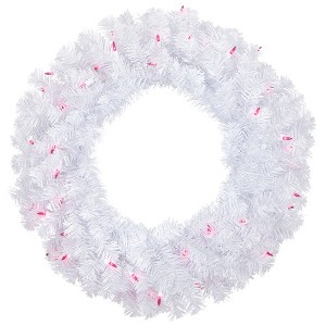 Northlight Pre-Lit Woodbury White Pine Artificial Christmas Wreath - 24" - Pink Lights - 1 of 4