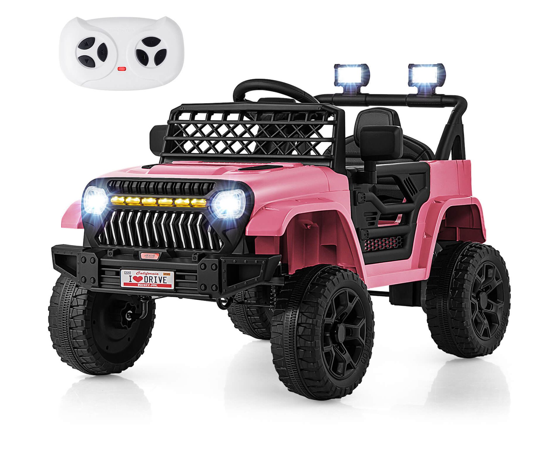 Costway 12V Kids Ride on Truck Car w/ Parental Remote 3 Speeds LED Lights & Music Player