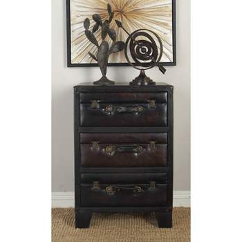 Traditional Wood and Faux Leather Cabinet Dark Brown - Olivia & May