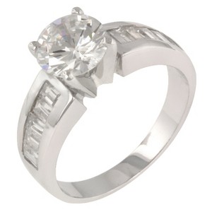 Slickblue Stunning Women's Engagement Ring with 2.1ct Clear CZ, Rhodium Plated, Baguette & Round Cut Stones, Size 5-10 - 1 of 4