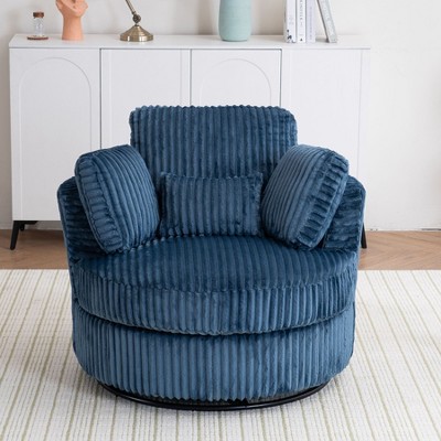 CAVINAS Oversized 360°Swivel Chair Accent Armchair with 4 Pillows,Luxury Corduroy Barrel Chairfor Living Room& Bedroom,Chic Lounge Chair