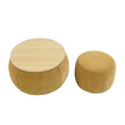 OUTSUPPLY Round Storage Ottoman, 2 in 1 Multi-Functional Footstool & Side Table with Hidden Storage
