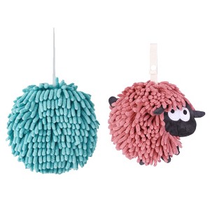 REGALWOVEN 2 Pcs Cute Comfortable Soft Absorbent Chenille Ball Fuzzy Hand Towel - 1 of 4