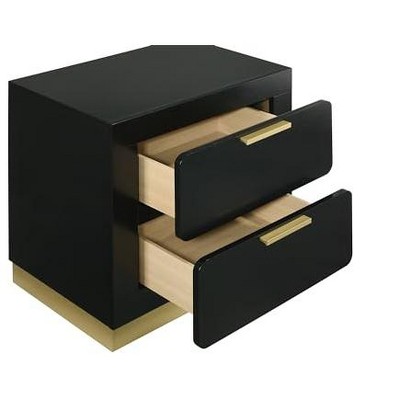 Black and Gold 2-Drawer Modern Nightstand