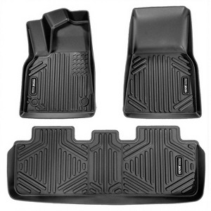 VEVOR Automotive Floor Mats, Fits for Tesla Model Y 2021-2024, 3 pcs Front and 2nd Row Liners, All Weather Custom Fit TPE Vehicle Floor Mats, Black - 1 of 4