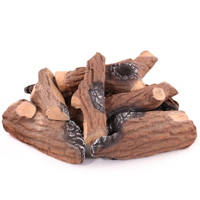 Barton Living Ceramic Wood Fireplace Decoration 9-Piece of Ceramic Birch Wood Set