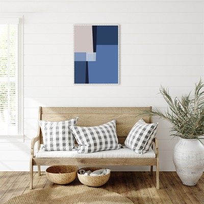 Blue and Beige Geometric Abstract Canvas Art with Beaded Frame