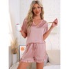 INSPIRE CHIC Women's Short Sleeve V Neck Lounge Set Frill Elastic Waist Pajama Sets - 3 of 4