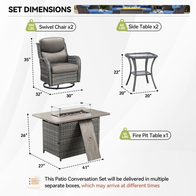 Gymojoy  Outdoor 5 Inch Swivel Chairs Glider Chairs with Fire Pit Table