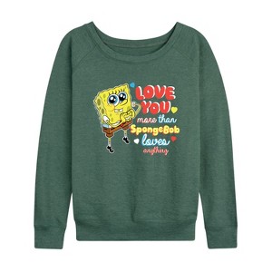 Women's - SpongeBob SquarePants - Valentine's Day Merchandise Lightweight French Terry Wide Neck Long Sleeve Shirt - 1 of 4