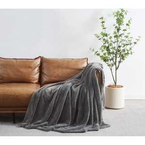 Royal Velvet 60"x70" Luxe Faux Rabbit Fur Throw in Gift Box Gray - 1 of 4