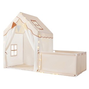 Etokfoks Kids 2 in 1 Play Tent with Enclosure Padded Mat and String Lights Large Indoor Outdoor Playhouse for 4 to 5 Kids 69 x 39 x 53 Inch 1 Piece - 1 of 4