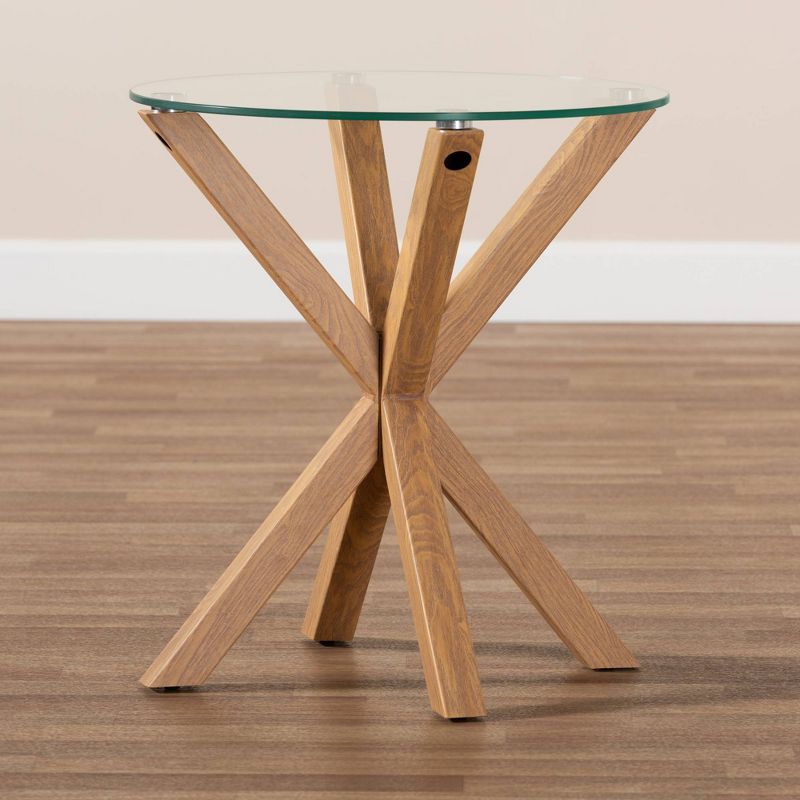Lida Glass and Wood Finished End Table Clear/Natural - Baxton Studio, 6 of 7