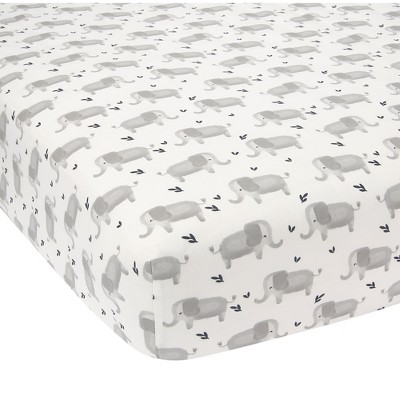 Lambs & Ivy Signature Gray Elephant Breathable Organic Cotton Fitted Crib Sheet