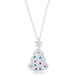 Slickblue Holiday Multicolor Christmas Tree Necklace, Rhodium Plated, .7 Ct Cubic Zirconia, 18-Inch Chain - 1 of 4
