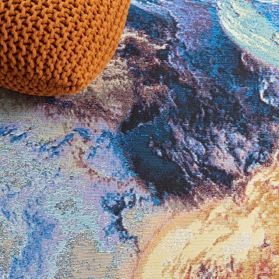 Blue and Rust Abstract Washable Synthetic Runner Rug