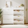 Wave Design Shoe Cabinet with 3 Slip Drawers, 2 Drawers, Raised Edges, Fluted Shoe Cabinet, Slim Hidden Shoe Organizer, Wooden Shoe Storage White - 3 of 4