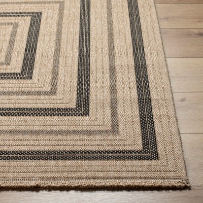 Emiko 5'3" Square Beige and Black Stain-Resistant Synthetic Rug