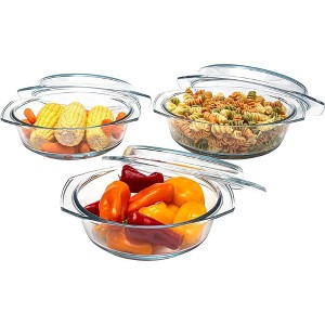 Le'raze Set 3 Multi Size Round Glass Casserole Dishes with Lids (1L, 2L, 3L) - 1 of 4