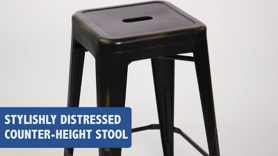 30" Distressed Green-Blue Metal Backless Bar Stool