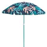 SlumberTrek 3053261VMI Moda Outdoor Adjustable Height Push Button Tilt Umbrella with Carrying Bag for the Beach or Picnics, Coral Leaf Print