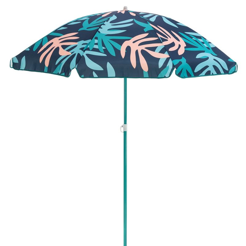 SlumberTrek 3053261VMI Moda Outdoor Adjustable Height Push Button Tilt Umbrella with Carrying Bag for the Beach or Picnics, Coral Leaf Print, 1 of 7