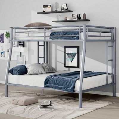 Streamdale Full XL over Queen Metal Bunk Bed with Ladder and Guardrails, Silver