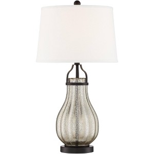 Franklin Iron Works Arian Rustic Farmhouse Table Lamp 27 1/2" Tall Oil Rubbed Bronze Fluted Mercury Glass White Drum Shade for Bedroom Living Room - 1 of 4