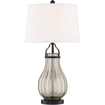 Franklin Iron Works Arian Rustic Farmhouse Table Lamp 27 1/2" Tall Oil Rubbed Bronze Fluted Mercury Glass White Drum Shade for Bedroom Living Room