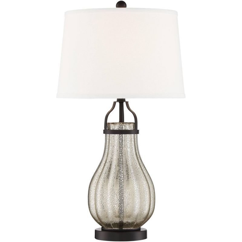 Franklin Iron Works Arian Rustic Farmhouse Table Lamp 27 1/2" Tall Oil Rubbed Bronze Fluted Mercury Glass White Drum Shade for Bedroom Living Room, 1 of 10