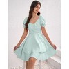 Clearlove Women's Mini Dress Layer Ruffle Hem Short Lantern Sleeve V Neck Dress A Line Casual Flowy Dress - 3 of 4