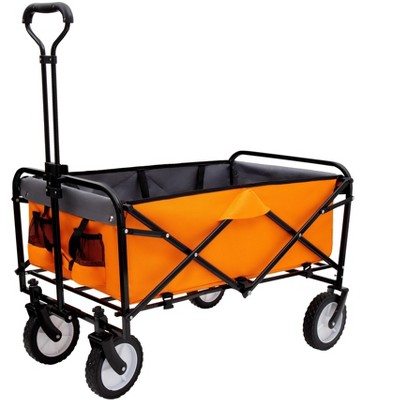 VYNXARIA Collapsible Foldable Wagon Cart with strapping system Beach Wagon Utility Cart Utility Wagon Grocery Cart,Orange