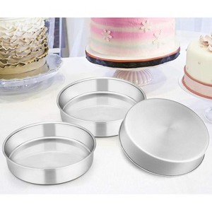 Nattork 8 Inch Cake Pan Set of 3, Stainless Steel Round Layer Cake Baking Pans - 1 of 2