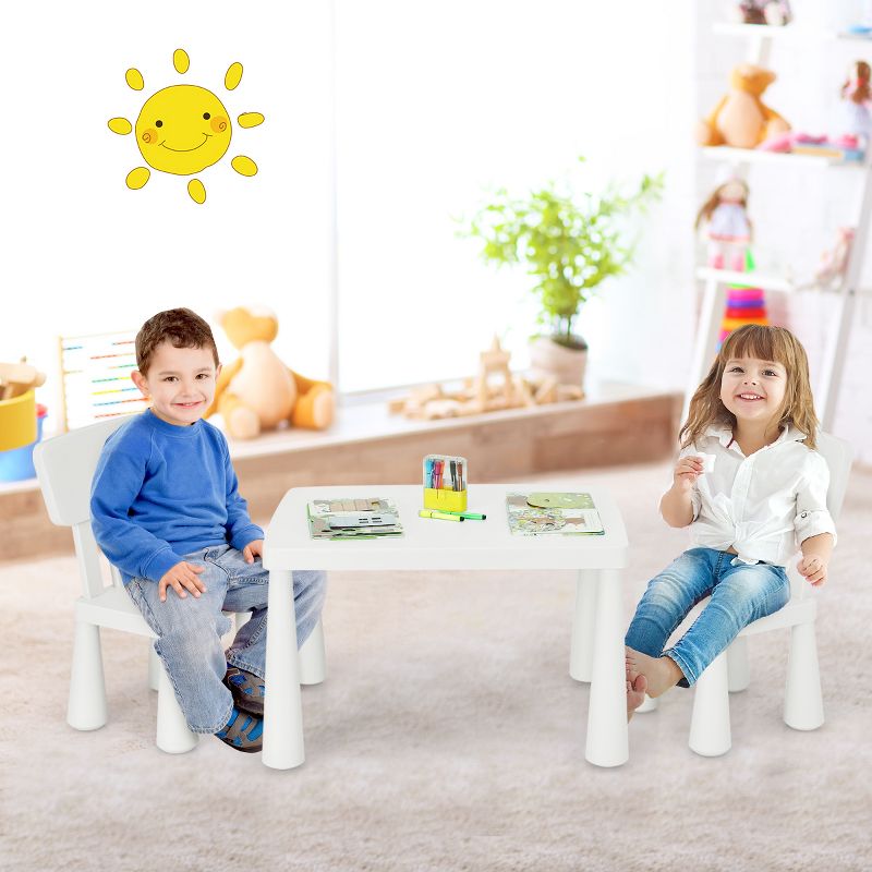 Tangkula Kids Table and 2 Chairs Set Children Play Activity Table Furniture Set Blue/Pink/White/Green, 3 of 9