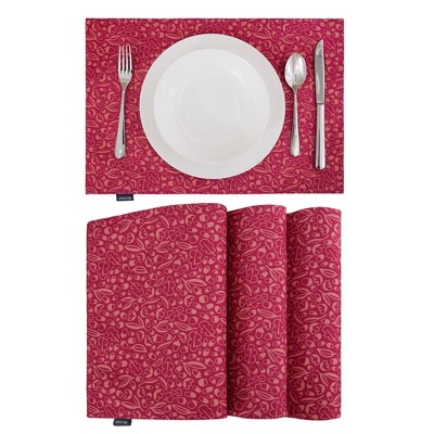 Deconovo Reversible Waterproof Oxford Placemats 12"x18" | Floral & Solid Set of 4