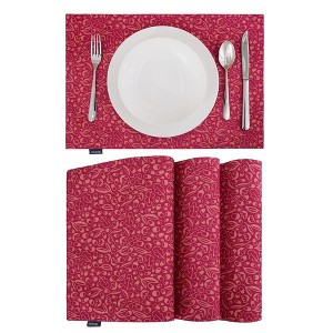 Deconovo Reversible Waterproof Oxford Placemats 12"x18" | Floral & Solid Set of 4 - 1 of 4