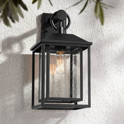 Black Metal Mission Outdoor Wall Light with Clear Glass