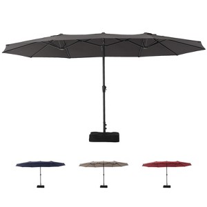 15ft Large Crank Outdoor Double-Sided Rectangular Umbrella for Pool, Garden, Patio, Lawn, Market with Base - 1 of 4