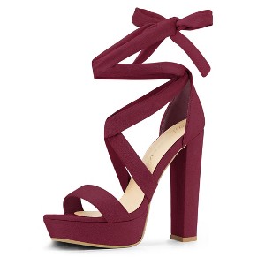 Allegra K Women's Open Toe Soft Insole Lace Up Platform Block Heel Sandals - 1 of 4