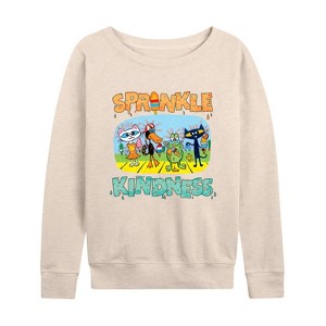 Women's - Pete the Cat - Sprinkle Kindness Lightweight French Terry Wide Neck Long Sleeve Shirt - 1 of 4