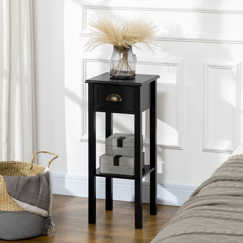 HOMCOM 2-Tier Night Stand with Drawer, Narrow End Table with Bottom Shelf, for Living Room or Bedroom, 2 of 7