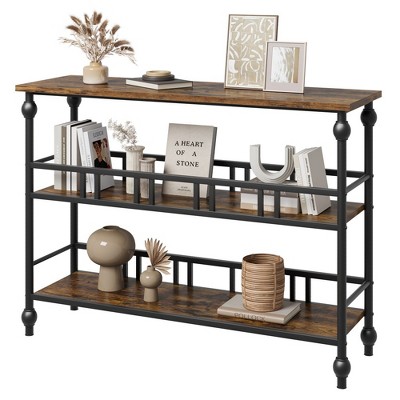 Whizmax Console Table, 3-Tier Sofa Tables Narrow Entryway Table with Storage, 43" Behind Couch Table Industrial Hallway Table, Rustic Brown